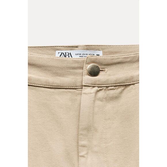 Khaki Brown Zara Lightweight Cropped Wide-Leg Pants (NWT) - Picture 7 of 8